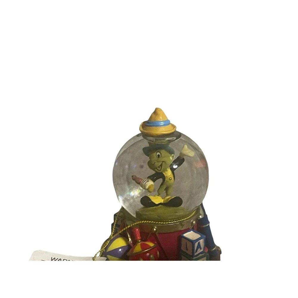 Vintage Disney Jiminy Cricket Collectible Mini Snow Globe Christmas Ornament Tag
